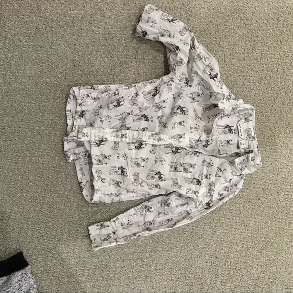 Janie and Jack White Button Down Shirt with Black Print